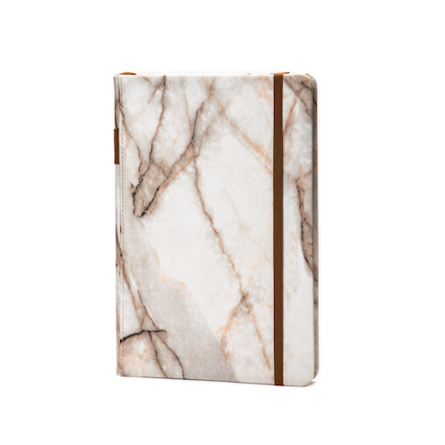 marble hardcover notebook with pen holder and elastic band front